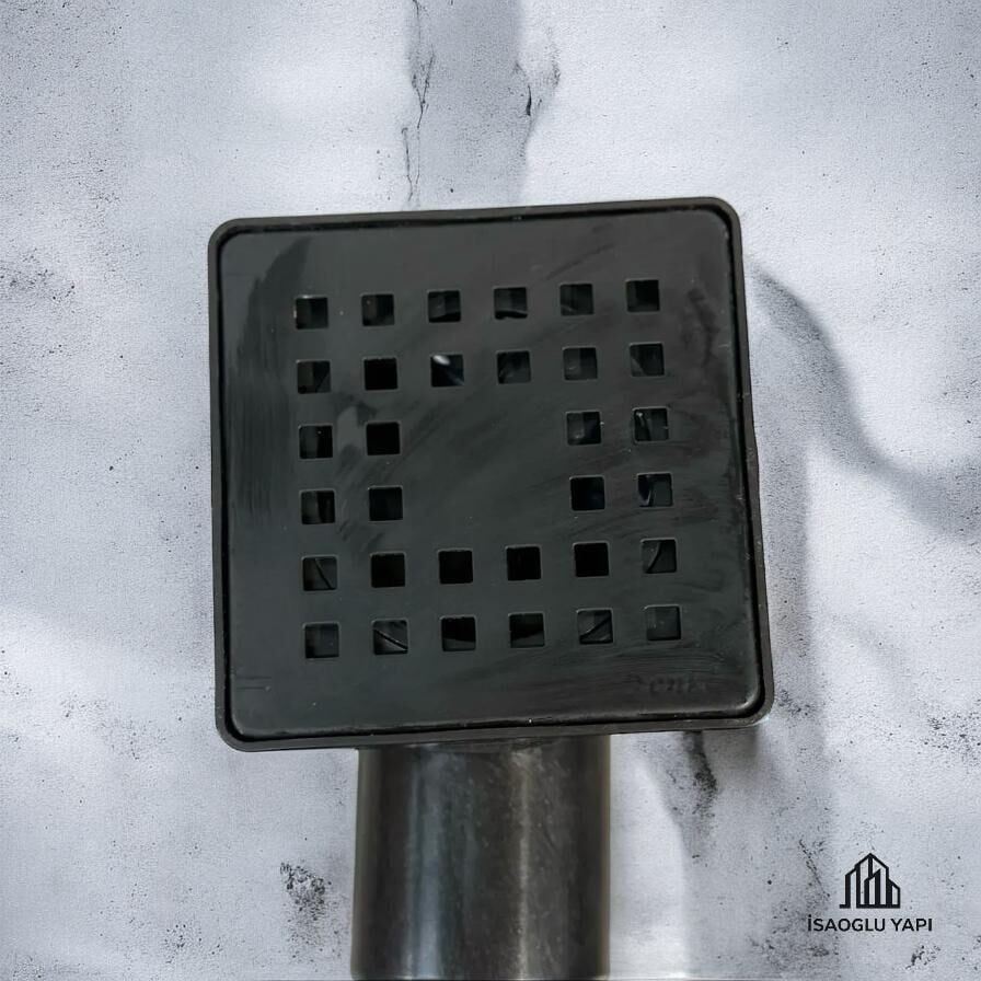 Siyah Yer Sifonu 10*10 Banyo Kanalı Siyah Gider Süzgeç