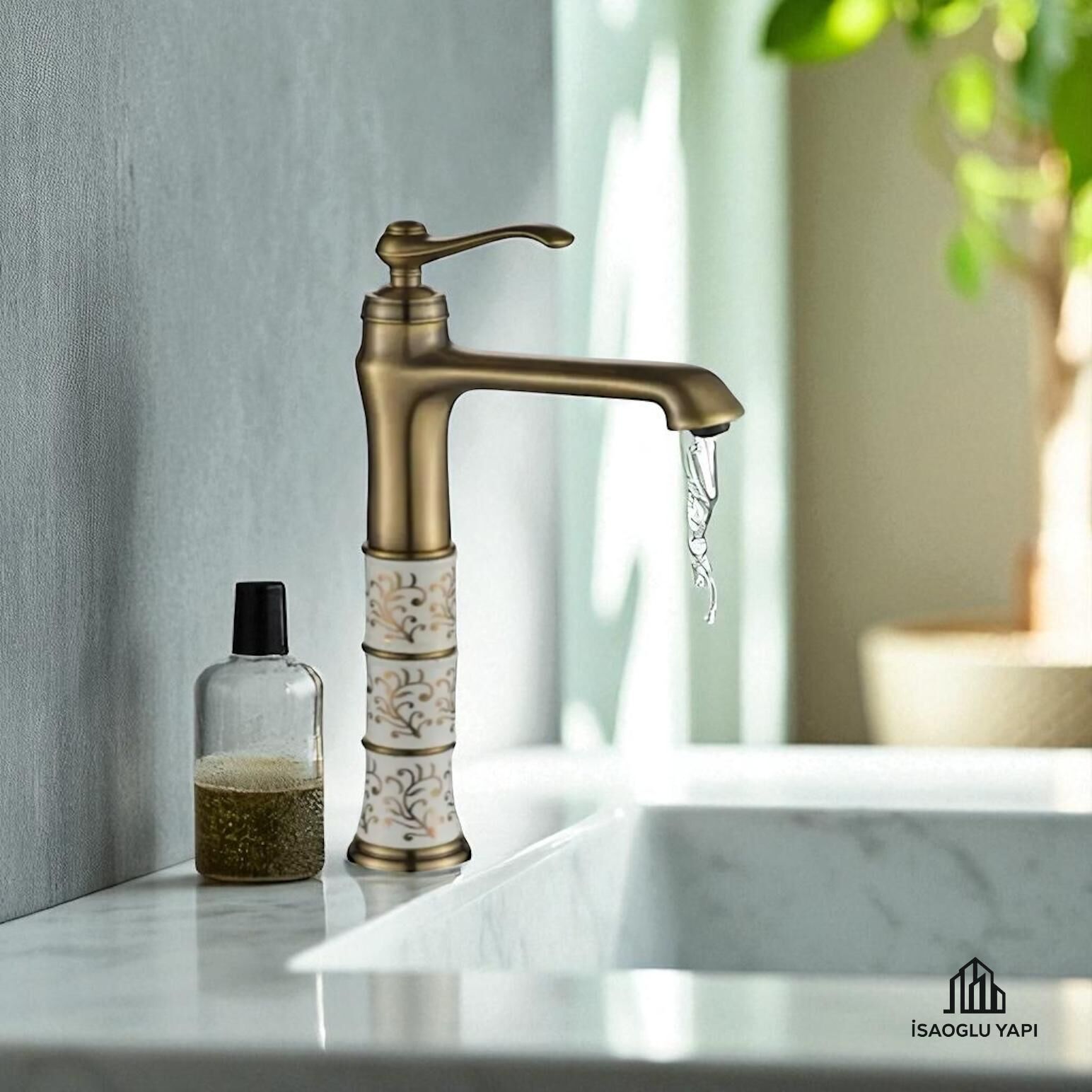 Mat Gold Çanak Lavabo Bataryası Yüksek Model Çanak Armatür Mat Altın