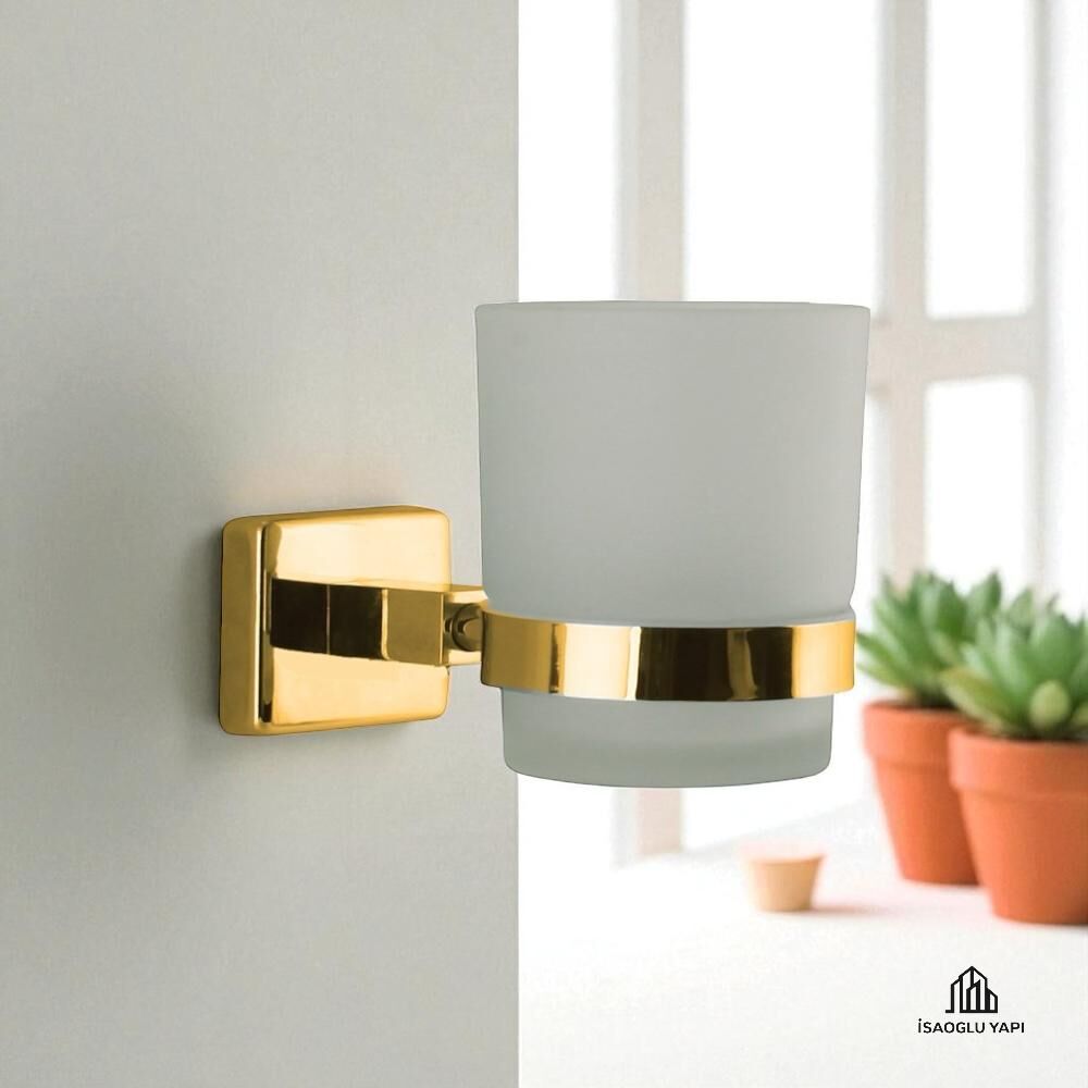 Gold Diş Fırçalık Etejerli Gold Premium Banyo Diş Fırçalık Pirinç Malzeme