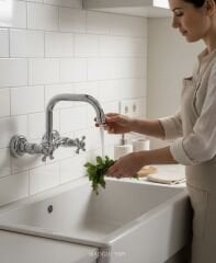 Duvardan Mutfak ve Banyo Bataryası Retro Klasik Tasarım Döner Borulu Armatür Krom Renk Pirinç Ürün