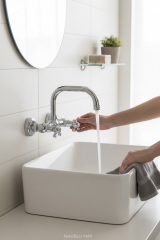 Duvardan Mutfak ve Banyo Bataryası Retro Klasik Tasarım Döner Borulu Armatür Krom Renk Pirinç Ürün