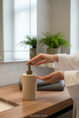 Eskitme Antik Gold Traverten Lavabo Seti 5 Parça Doğal Banyo Seti Birinci Kalite Mermer