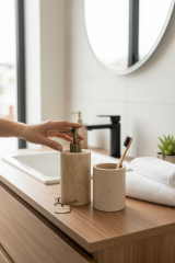 Antik Gold Traverten Sabunluk ve Diş Fırçalık Seti Doğal Mermer Pürüzsüz Yüzey Eskitme Gold