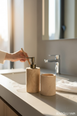 Antik Gold Traverten Sabunluk ve Diş Fırçalık Seti Doğal Mermer Pürüzsüz Yüzey Eskitme Gold