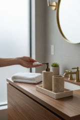 Banyo Sabunluk Diş Fırçalık Seti Traverten Doğal Ağır Mermer Eskitme Gold Renk Banyo Sabunluk Seti