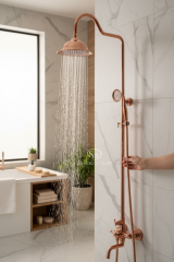 Bakır Duş Sistemi Royal Tepe Yağmurlama Retro Bronz Duş Seti Alt Armatür Dahil Komple Duş Seti