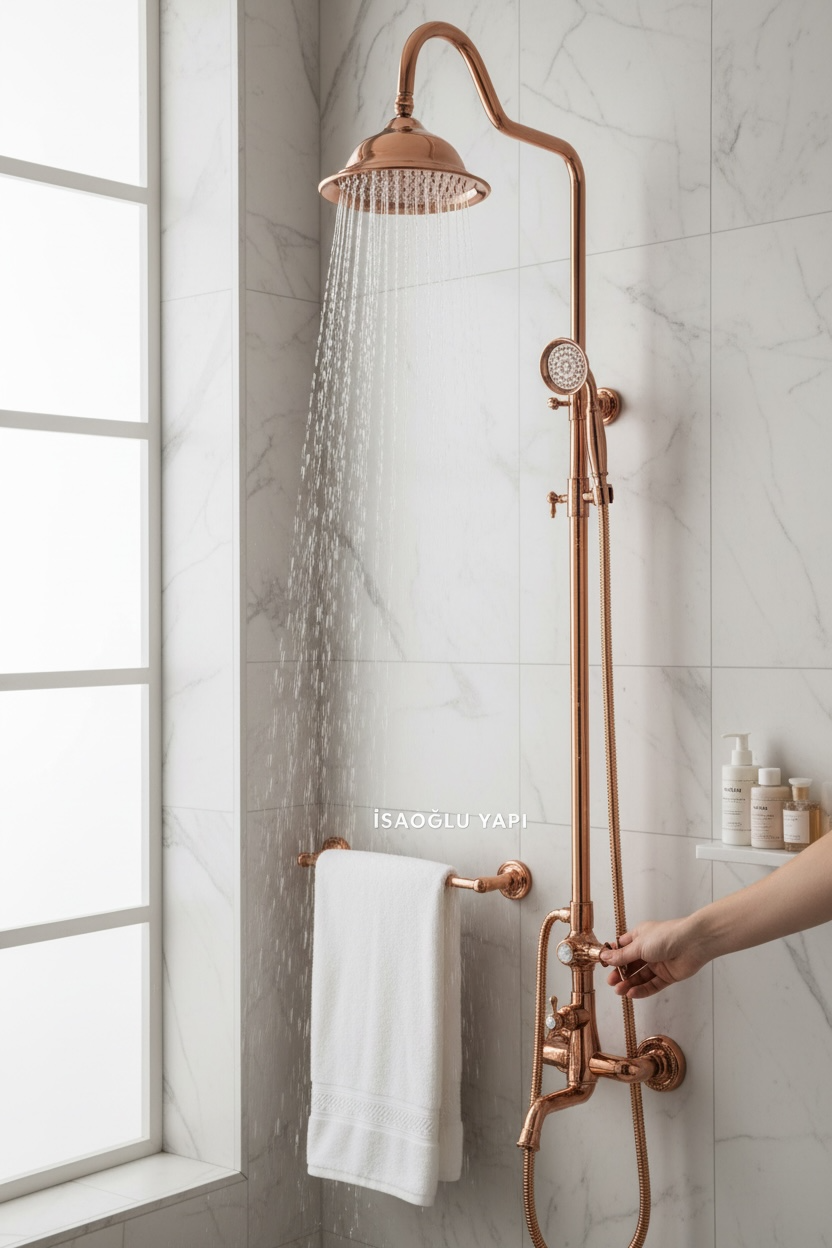 Bakır Duş Sistemi Royal Tepe Yağmurlama Retro Bronz Duş Seti Alt Armatür Dahil Komple Duş Seti