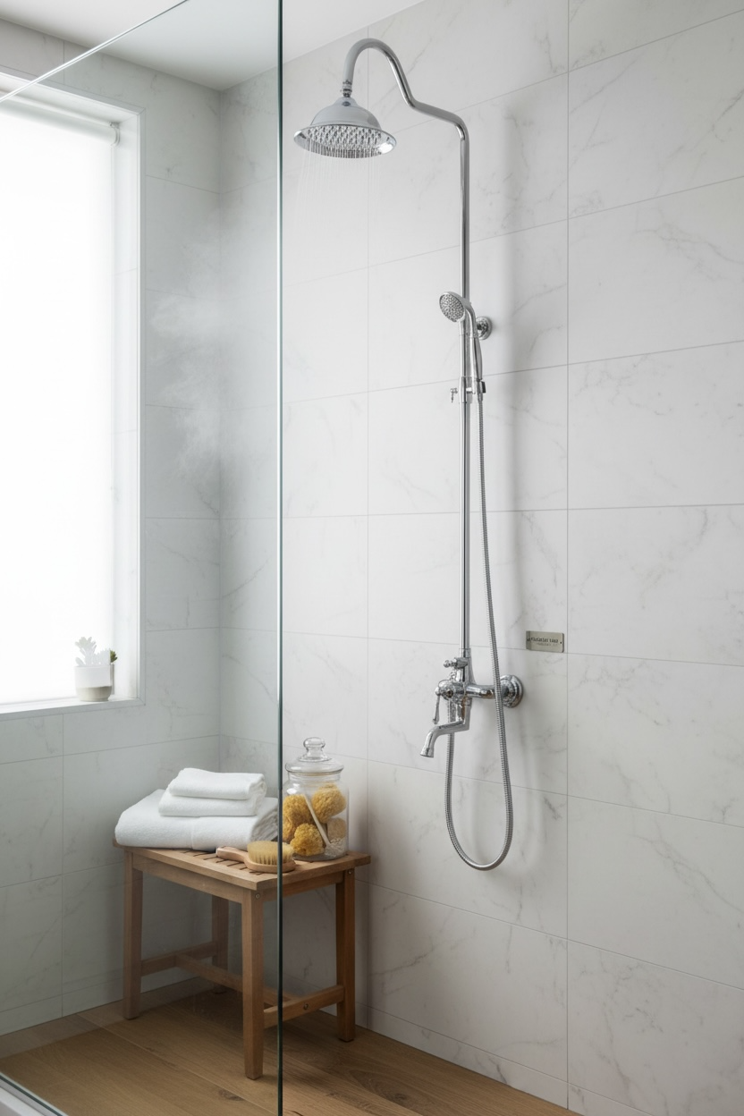 Retro Duş Sistemi Tepe Yağmurlamalı Banyo Duş Seti Krom Pirinç Materyal Alt Armatür Dahil Set