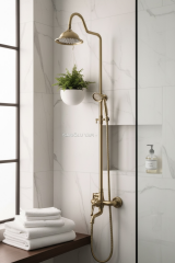 Antik Gold Retro Duş Sistemi Mat Gold Fırçalanmış Alt Armatür Dahil Banyo Duş Seti Pirinç Materyal