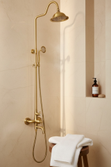 Antik Gold Retro Duş Sistemi Mat Gold Fırçalanmış Alt Armatür Dahil Banyo Duş Seti Pirinç Materyal