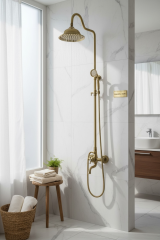 Antik Gold Retro Duş Sistemi Mat Gold Fırçalanmış Alt Armatür Dahil Banyo Duş Seti Pirinç Materyal
