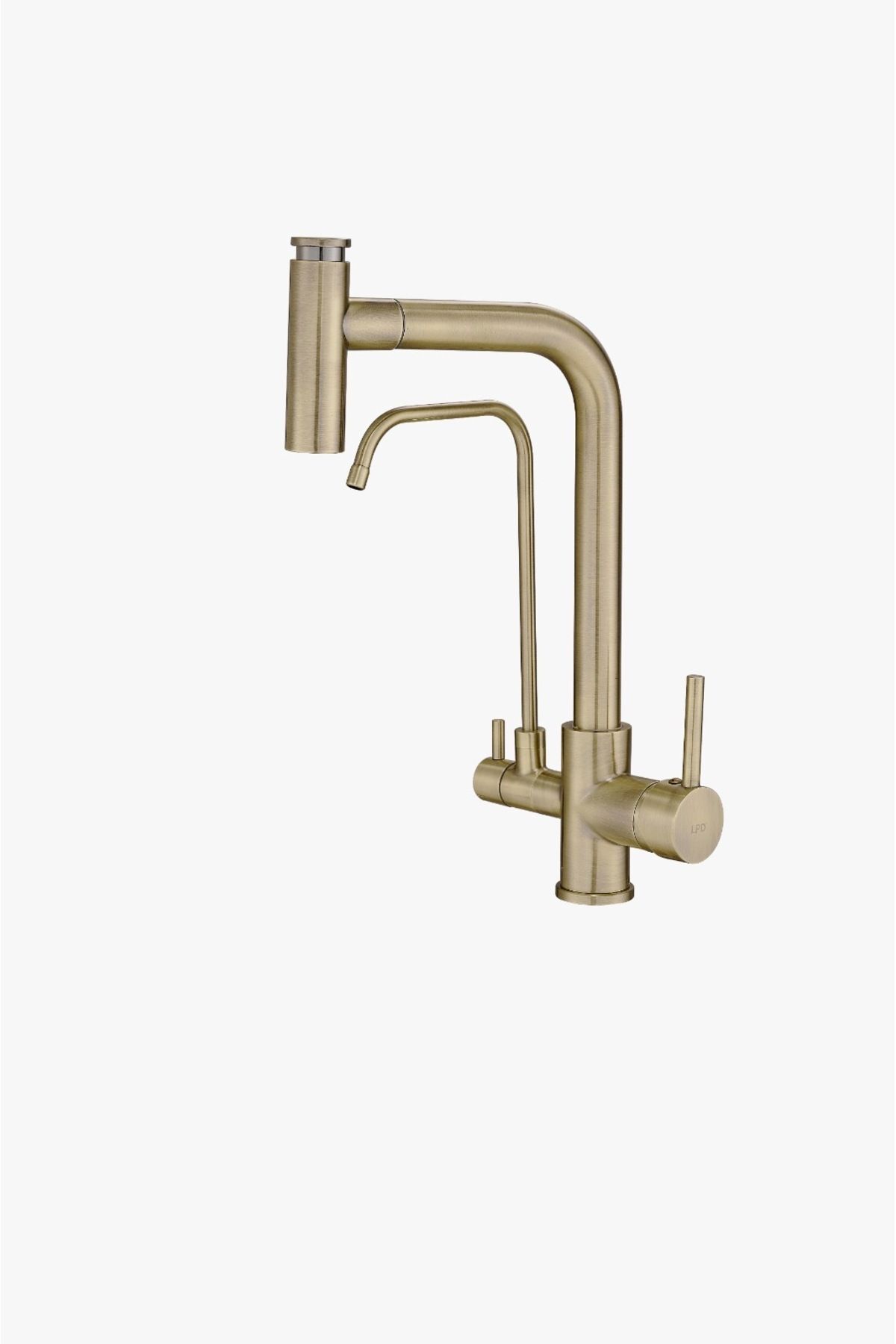 Mat Gold Arıtmalı Evye Musluğu Spiralli Uzayan Sistem Arıtmalı Armatür Mat Gold Renk