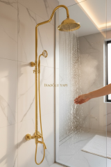Gold Retro Duş Sistemi Alt Armatür Dahil Altın Duş Seti Pirinç Materyal Tepe Yağmurlamalı Klasik