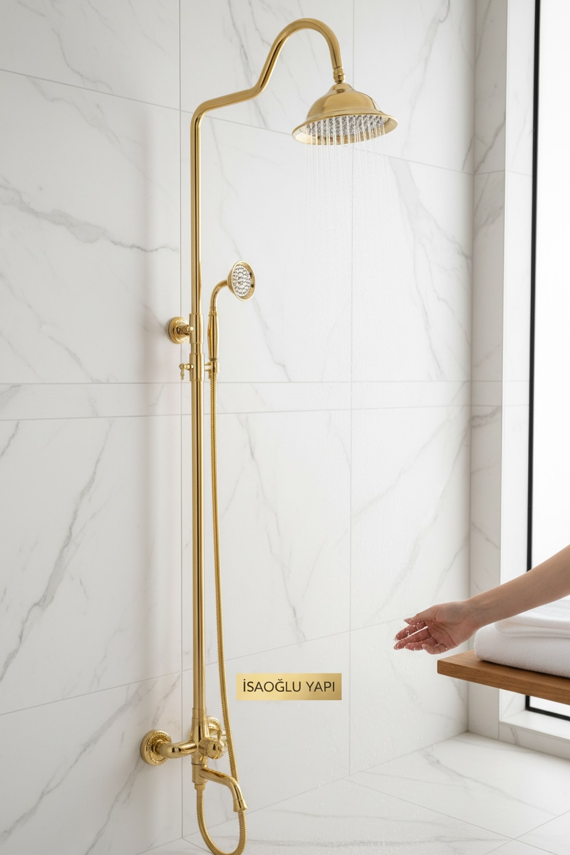 Gold Retro Duş Sistemi Alt Armatür Dahil Altın Duş Seti Pirinç Materyal Tepe Yağmurlamalı Klasik