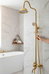 Gold Retro Duş Sistemi Alt Armatür Dahil Altın Duş Seti Pirinç Materyal Tepe Yağmurlamalı Klasik