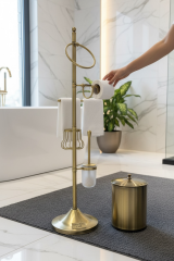 Eskitme Gold Banyo Seti Tuvalet Kağıtlık Havluluk Çöp Kovası ve Klozet Fırçası Retro Banyo Seti