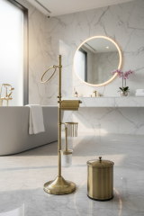 Eskitme Gold Banyo Seti Tuvalet Kağıtlık Havluluk Çöp Kovası ve Klozet Fırçası Retro Banyo Seti