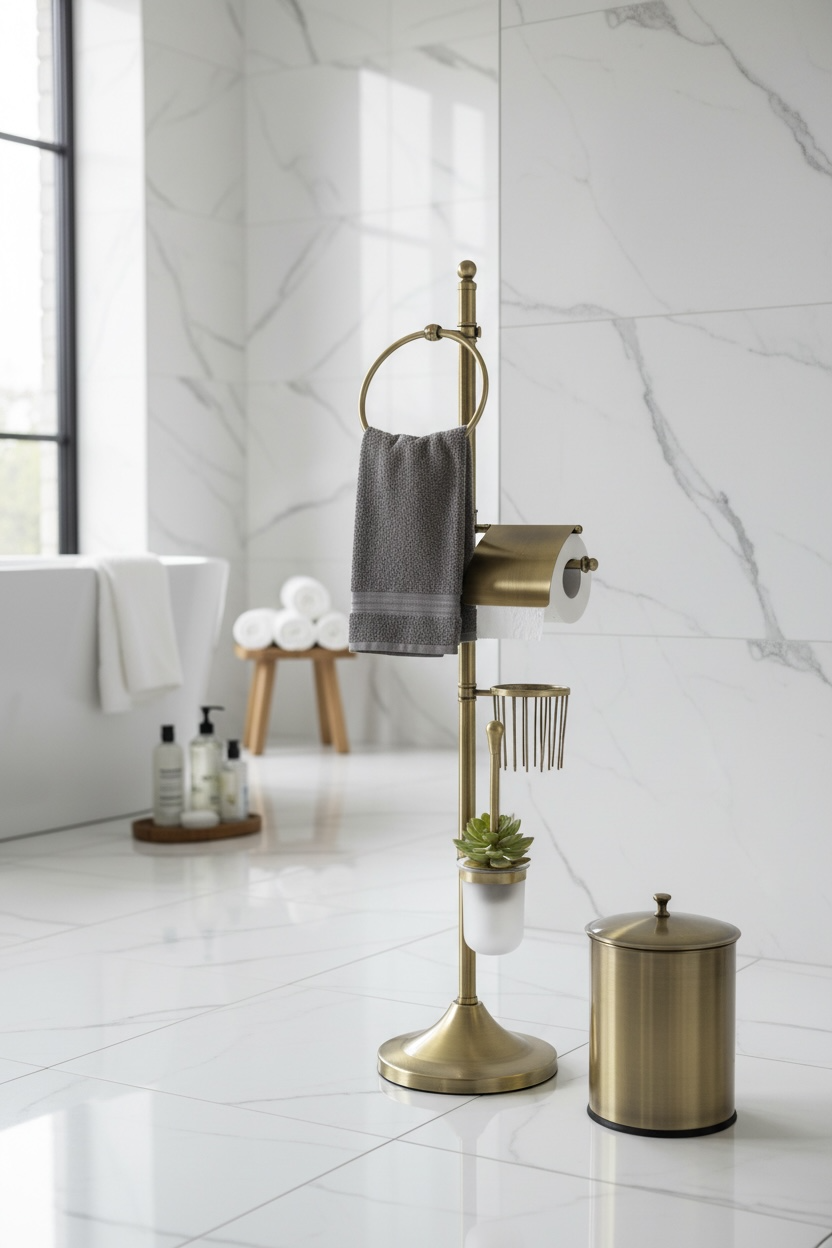 Eskitme Gold Banyo Seti Tuvalet Kağıtlık Havluluk Çöp Kovası ve Klozet Fırçası Retro Banyo Seti