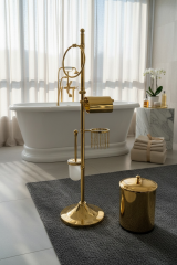 Banyo Seti Gold Renk Fırçalık Havluluk Kova Tuvalet Kağıtlık Retro Tasarım Pirinç Malzeme Banyo Set