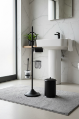 Siyah Banyo Seti Fırçalık Tuvalet Kağıtlık Kova Havluluk Retro Seri Pirinç Malzeme Mat Siyah Renk