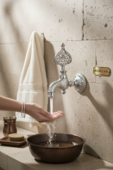 Osmanlı Hamam Musluğu Ağır Model Desenli Tasarım Gümüş Renk Tüm Banyolara Uyumlu