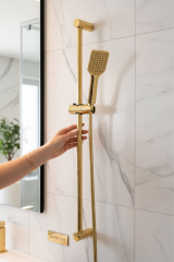 Gold Duş Seti Kare Modern Tasarım Paslanmaz Zincir Gold Sürgülü Duş Seti Duş Başlığı