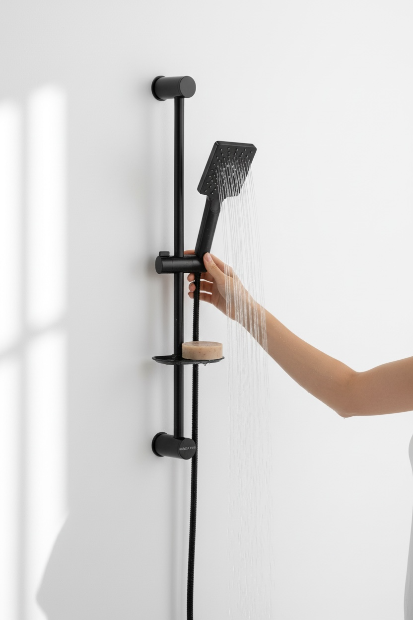 Siyah Kare Duş Sistemi Modern Tasarım Sürgülü Mat Siyah Duş Başlığı