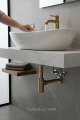 Lavabo Gideri Mat Gold Lavabo Sifonu Bas Bırak Pop Up Dahil Komple Set Fırçalanmış Gold Renk