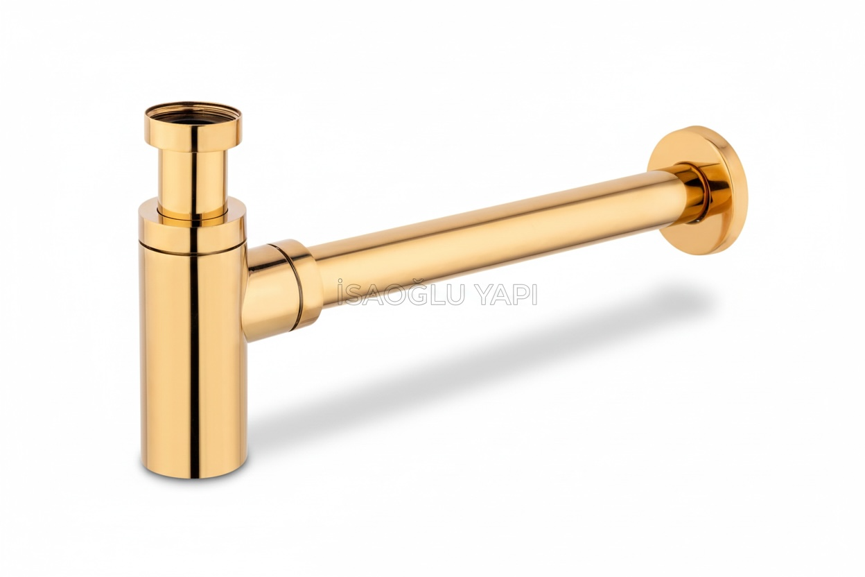 Gold Lavabo Sifonu Metal Ürün Bas Bırak Pop Up Dahil Komple Set Esli Tezgah Altı Sifon Gold Renk