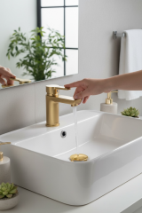 Gold Lavabo Sifonu Metal Ürün Bas Bırak Pop Up Dahil Komple Set Esli Tezgah Altı Sifon Gold Renk