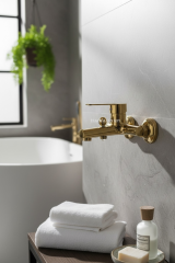Gold Duş Başlığı ve Banyo Bataryası Seti Paslanmaz Pirinç Malzeme İkili Set Gold Sürgülü Duş Sistemi