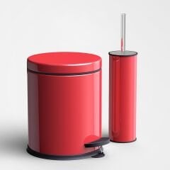 Kırmızı Banyo Çöp Kovası Seti Klozet Fırçası ve Pedallı Kova Paslanmaz Banyo Seti Kırmızı