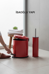Kırmızı Banyo Çöp Kovası Seti Klozet Fırçası ve Pedallı Kova Paslanmaz Banyo Seti Kırmızı