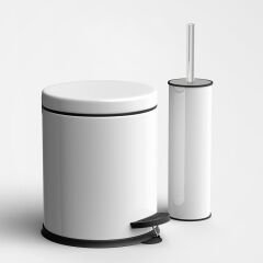 Beyaz Banyo Çöp Kovası Seti Klozet Fırçası ve Çöp Kovası Paslanmaz Malzeme Beyaz Renk Banyo Seti