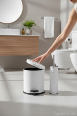 Beyaz Banyo Çöp Kovası Seti Klozet Fırçası ve Çöp Kovası Paslanmaz Malzeme Beyaz Renk Banyo Seti