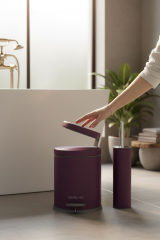 Mor Banyo Çöp Kovası Seti Klozet Fırçası Paslanmaz Malzeme Mor Banyo Seti