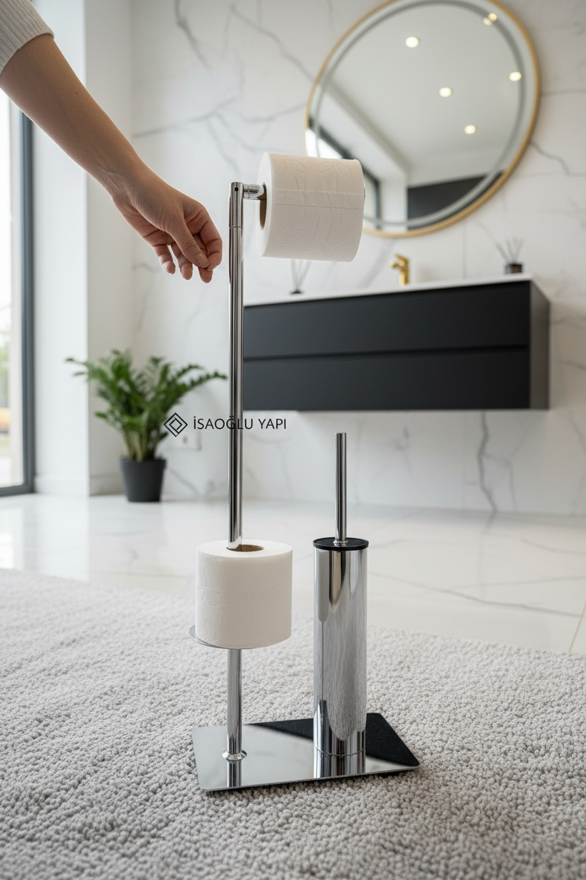 Banyo Tuvalet Kağıtlık Klozet Fırçalık Seti Ayaklı Set Yedek Tuvalet Kağıtlık Aparatlı Pirinç Ürün