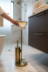 Antik Gold Pirinç Tuvalet Kağıtlığı ve Klozet Fırçası Seti Ayaklı Set Eskitme Gold Pirinç Ürün