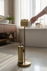 Antik Gold Pirinç Tuvalet Kağıtlığı ve Klozet Fırçası Seti Ayaklı Set Eskitme Gold Pirinç Ürün