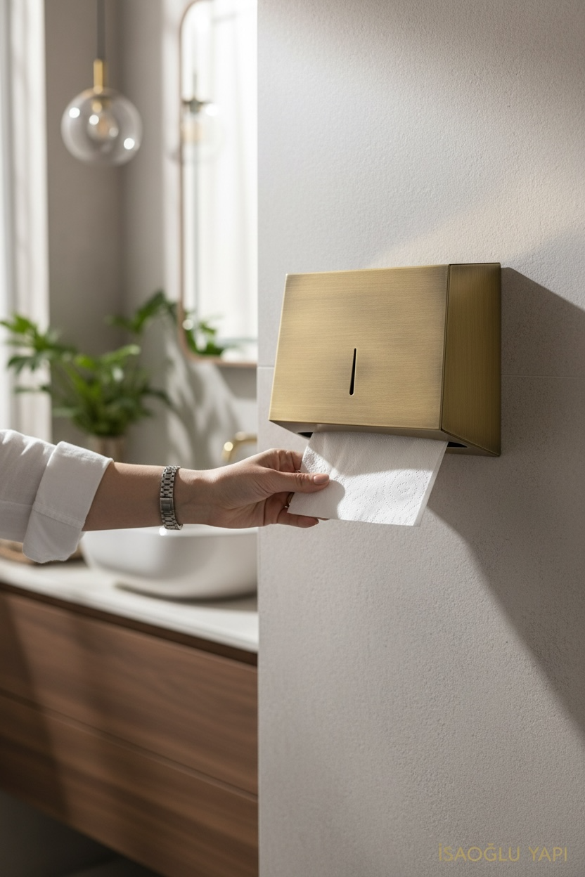 Mat Antik Gold Peçetelik Z Katlama 200 Adetli Kilitli Dispanser Havluluk Fırçalanmış Gold Havluluk