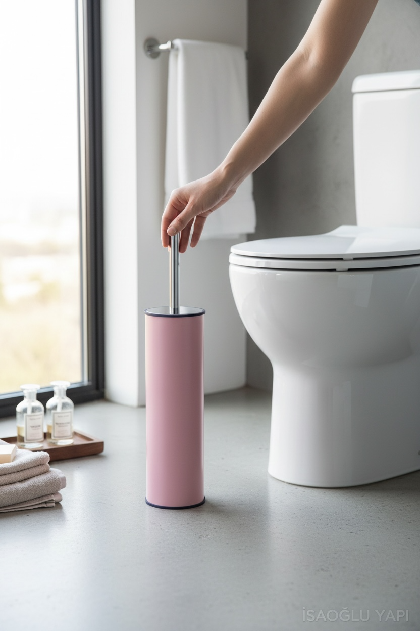 Pembe Klozet Fırçası Renki Banyo Tuvalet Fırçası Paslanmaz Çelik Malzeme Anti Bakteriyel Hijyenik