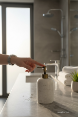 Banyo Sabunluk Traverten Doğal Taş Sabunluk ve Diş Fırçalık Seti Antik Gold Renk Birinci Kalite