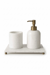 Banyo Sabunluk Traverten Doğal Taş Sabunluk ve Diş Fırçalık Seti Antik Gold Renk Birinci Kalite