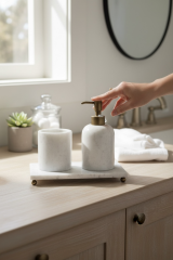 Banyo Sabunluk Traverten Doğal Taş Sabunluk ve Diş Fırçalık Seti Antik Gold Renk Birinci Kalite