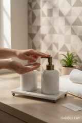 Banyo Sabunluk Traverten Doğal Taş Sabunluk ve Diş Fırçalık Seti Antik Gold Renk Birinci Kalite