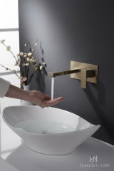 Mat Gold Ankastre Lavabo Bataryası Duvardan Ankastre Kare Modern Tasarım Pirinç Ürün Mat Altın