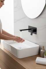 Mat Siyah Ankastre Lavabo Bataryası Kare Modern Tasarım Pirinç Ürün Duvardan Ankastre