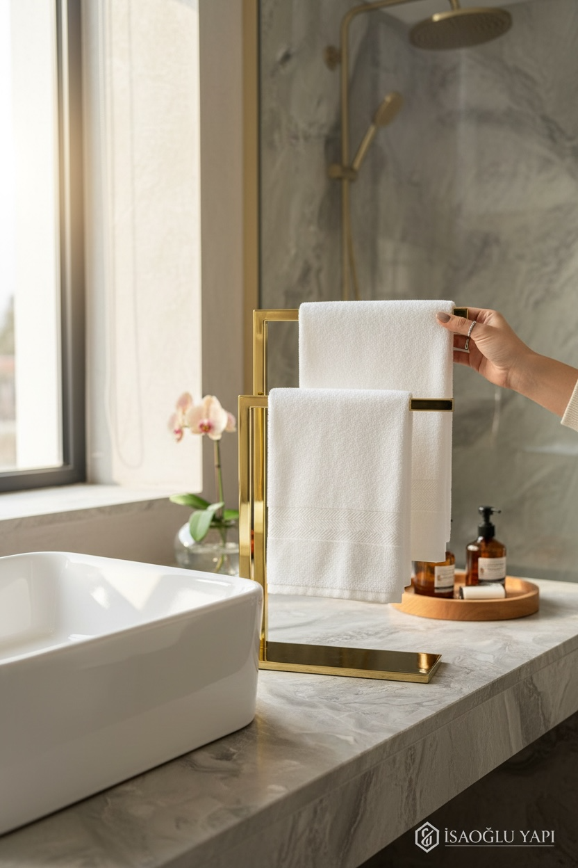 Gold Tezgah Üstü Havluluk Kare Modern Tasarım Çiftli Banyo Havluluk Aksesuarlık Pirinç Ürün