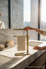Gold Tezgah Üstü Havluluk Kare Modern Tasarım Çiftli Banyo Havluluk Aksesuarlık Pirinç Ürün
