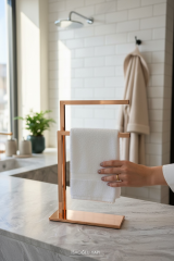 Bakır Havluluk Tezgah Üstü Kare Modern Banyo Havluluğu Çiftli Model Bronz Renk Aksesuarlık